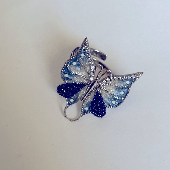 Jewelry - 925 Silver ring blue butterfly sapphire and clear cz stones